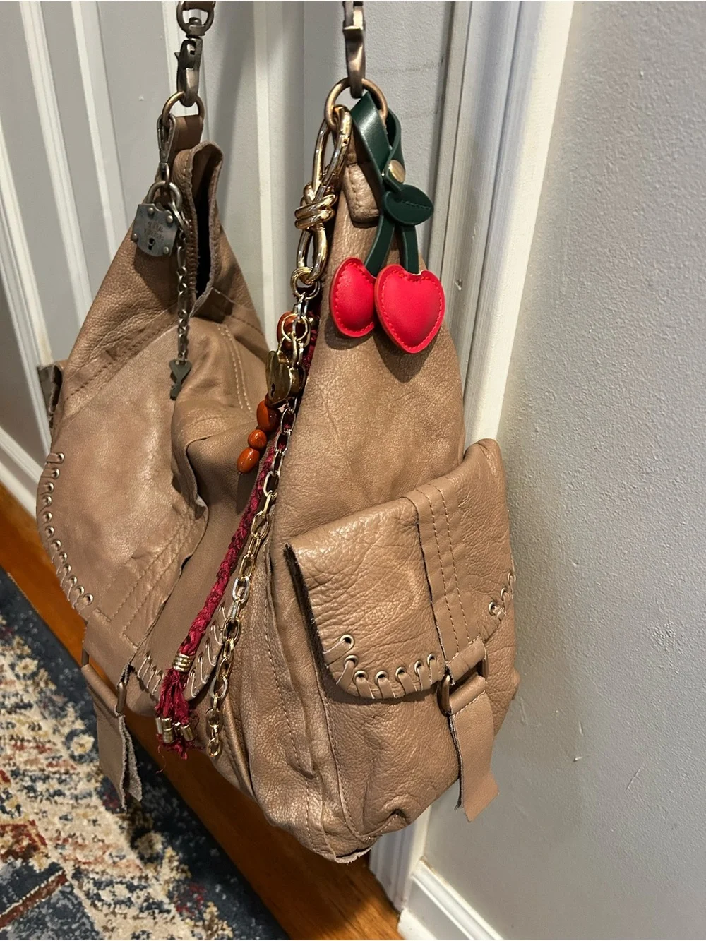 LIKE NEW We The Free Leigh Hobo Distressed Leather Tote in Saddle With Charms